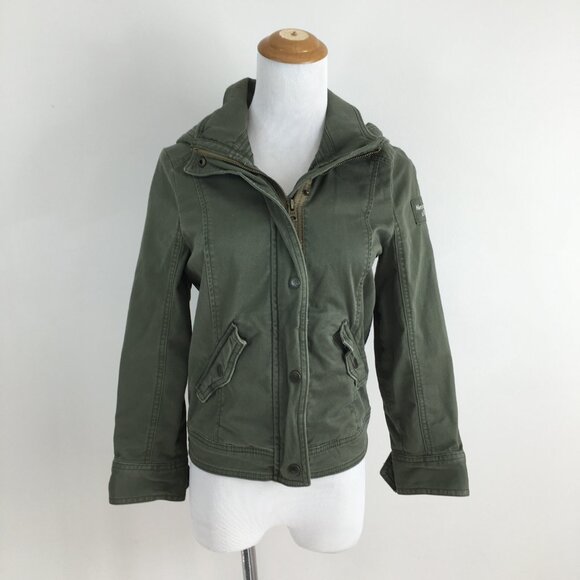 A&F ABERCROMBIE & FITCH Green Hooded Denim Feel Logo Hardware Jacket - Picture 5 of 14